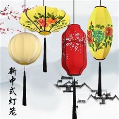 中式吊灯大红仿古风手绘布艺广告羊皮灯笼酒店茶楼客餐厅异形定制